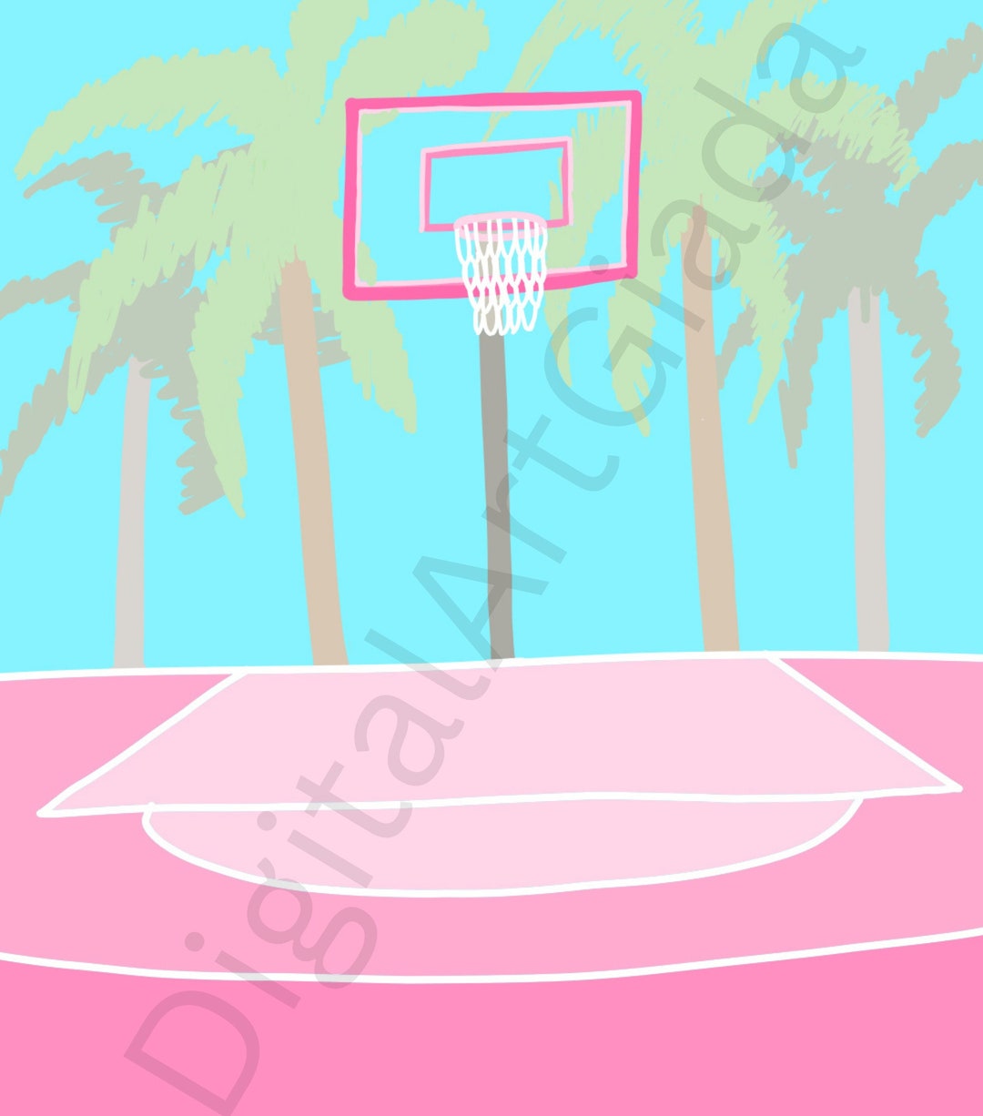 Aesthetic Pink Tropical Basketball Court Print Digital Etsy