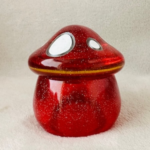 Mushroom Resin Jar, trinket, storage, stash  - Translucent Red with glitter