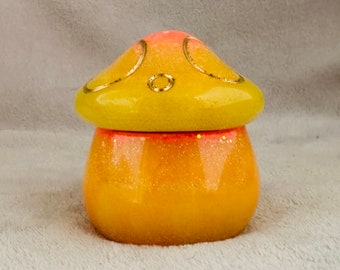 Mushroom Storage Trinket Box  - Yellow and Orange with glitter