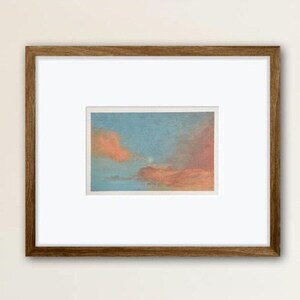 Rose Gold Cloudscape - 6&quot; x 9&quot; - fine art cloudscape and moon at sunset oil painting on paper