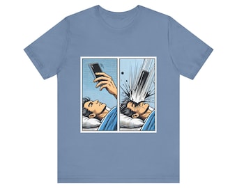 Camiseta de algodão macio com estampa divertida de celular esmagando o rosto: Camiseta com estampa engraçada de celular