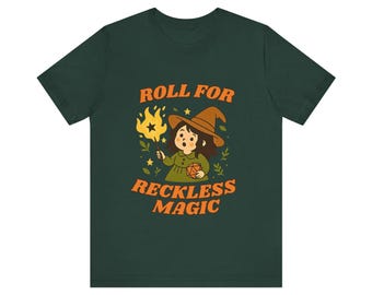 Roll for Reckless Magic Soft Cotton T-Shirt: Witchy Cottagecore RPG Gamer Tee
