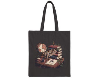Sac fourre-tout en toile de coton Knowledge Is Power : cadeau vintage pour le milieu universitaire