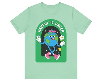 Keepin It Green Soft Cotton T-shirt: Retro Earth Eco-friendly Graphic Tee