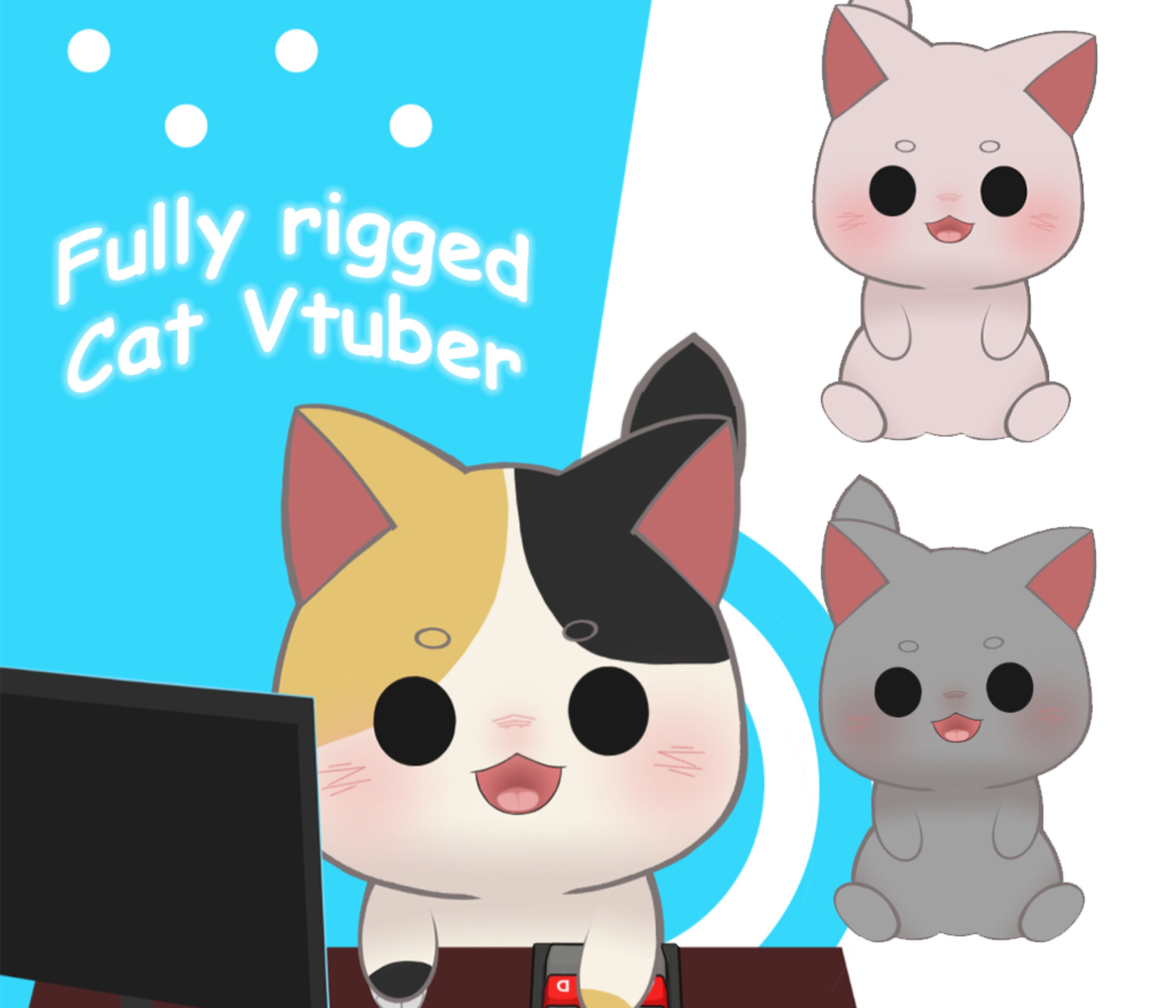 3 Chibi Neko Vtuber Modelo Cat Vtuber con transmisión en Etsy México