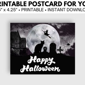 5.5 x 4.25 inch printable Halloween postcard, digital download postcard, Happy Halloween postcard