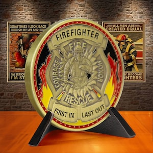 Firefighter Challenge Coin - Thank You Firefighter Badge Gift - Firefighter Retirement Gift Coin - Gifts for Dad/ Him/Boyfriend