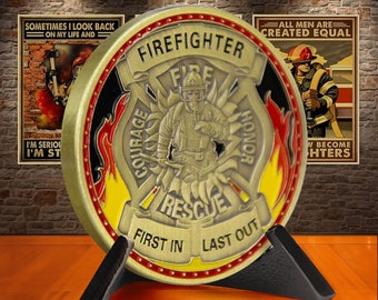 Firefighter Challenge Coin - Thank You Firefighter Badge Gift - Firefighter Retirement Gift Coin - Gifts for Dad/ Him/Boyfriend