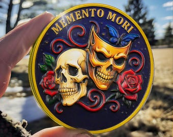 A Dialogue Between Life and Time Memento Mori Coin: Time Flies, Disguise and Truth chip, Stoic Reminder Pocket Token