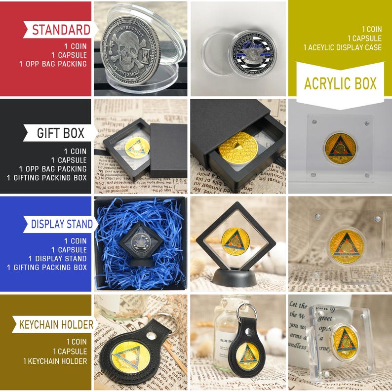 Puede incluir: Colecci&oacute;n de monedas y accesorios para monedas, que incluyen vitrinas acr&iacute;licas, cajas de regalo y llaveros. Las monedas presentan varios dise&ntilde;os, y los accesorios est&aacute;n dise&ntilde;ados para exhibir y proteger las monedas.