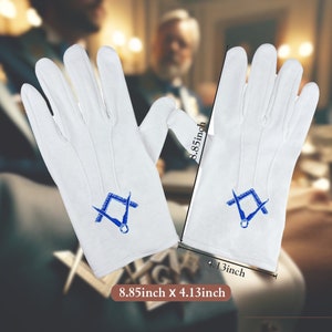 Masonic Regalia BT045 100% Cotton Gloves With Square Compass And