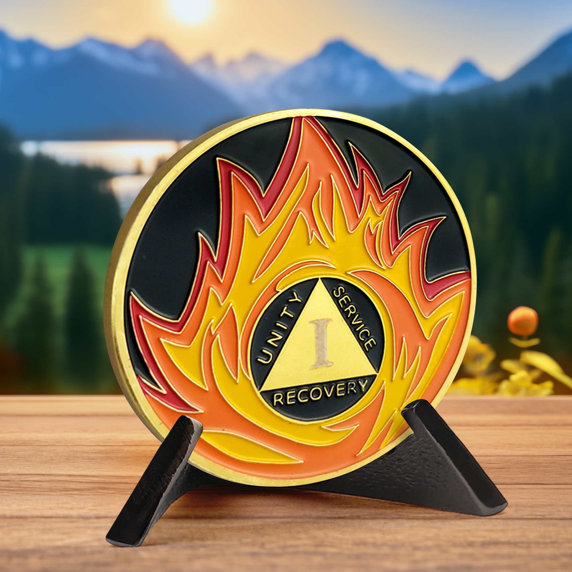 Flames Sobriety Coin (1-15 jaar) - AA/NA-medaillons Prayer and Recovery Chips - Anonieme alcoholisten/narcotica-munt