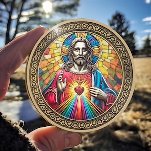 Giovanni 8:12 - Moneta del Sacro Cuore di Gesù - Un simbolo di devozione e versetti della Bibbia, moneta da tasca con sfida cristiana, regalo per lui/lei