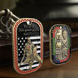 Placa de identificación "Armadura de Dios" para hombre - Efesios 6:13-17. Collar con colgante "Pónganse la Armadura de Dios" - Regalos cristianos personalizados.