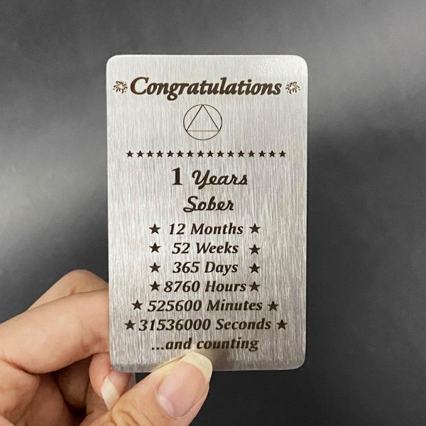 Sobriety Anniversary Wallet Card(1-3 Years Sober) - Stainless Steel AA Medallion Milestone Card- Personalized Soberversary & Recovery Gift