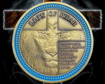 Lion of Judah Challenge Coin - Jesus Christian Prayer & Encouragement Token - Gift Coin for Him / Her