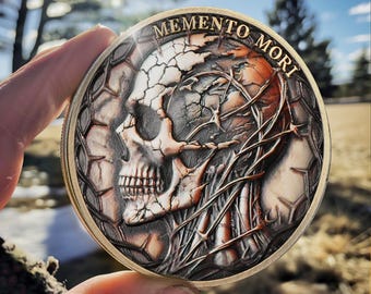 Memento Mori Münze: Dornenschädel, Stoische Erinnerung Taschen Token