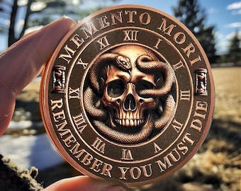 Memento Mori Münze: Schlange & Schädel Herausforderung Token - Stoische Erinnerung