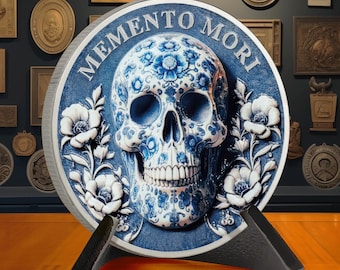 Memento Mori Coin: Ceramic Style Skull, Carpe Diem Stoicism Reminder