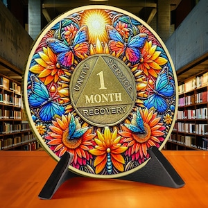 Custom Year Sobriety Coin - Butterfly Sober Coin 1-40 Years AA NA Chip - Sober Recovery Gifts Gift for Men/Women
