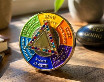 Rotatable AA Sobriety Medallion with Serenity Prayer, Customizable