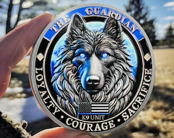 K9 Guardian Challenge Coin: Thin Blue Line Law Enforcement Gift