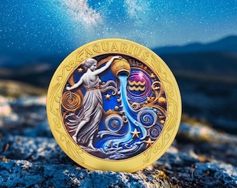 Chip astrológico de Acuario de los signos del zodíaco Regalos astrológicos personalizables Regalos de cumpleaños Medallones de Acuario Regalos del zodíaco para hombres y mujeres