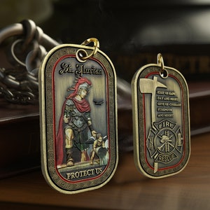 St. Florian Dog Tags Pendant - Firefighter Challenge Coin - Fireman Prayer Dog Tag Necklace - Firefighter Gift for Him/ Her/ Son/ Dad