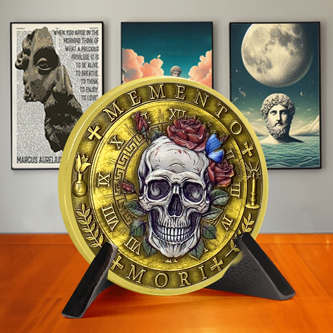RYUKENLM Memento Mori Münze - Totenkopf Challenge Coin Für Stoizismus & Tägliche Inspiration