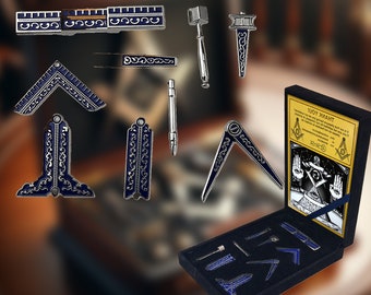 Masonic Regalia Presentation Tools Set - Freemasonry Gift with Square and Compasses Symbols Box