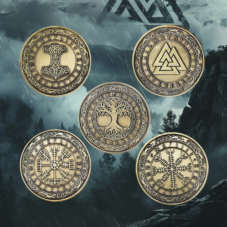 Viking Challenge Coins - Yggdrasil Tree of Life | Mjölnir Thor's Hammer ...