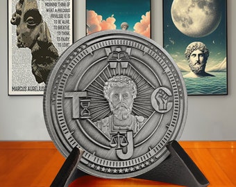 The Four Stoic Virtues Coins - Wisdom · Courage · Justice · Temperance - Stoic coin - Marcus Aurelius WTCJ Token - Stoic Gift for Her/Him
