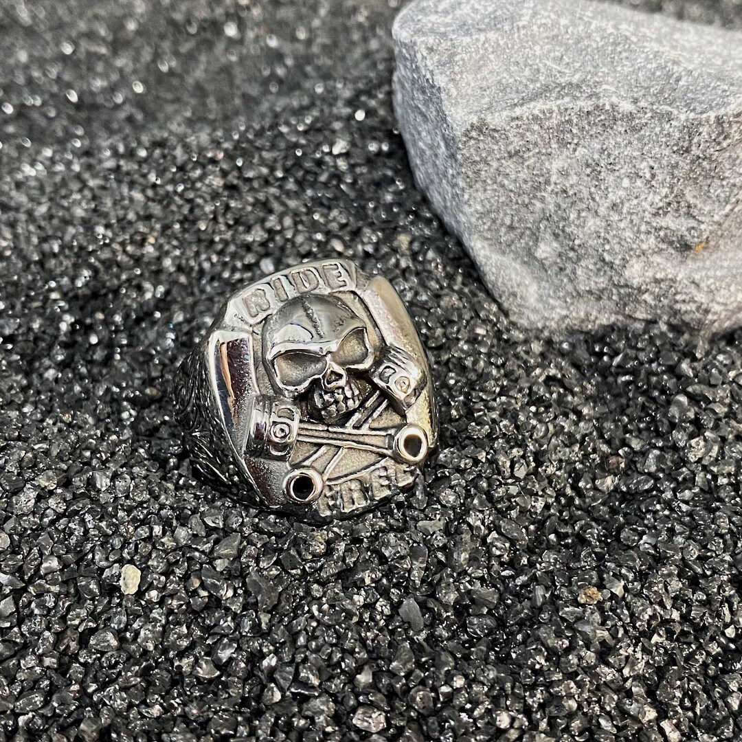 Skull Ring Ride Free or Die Motorcycle Ring Stainless Etsy