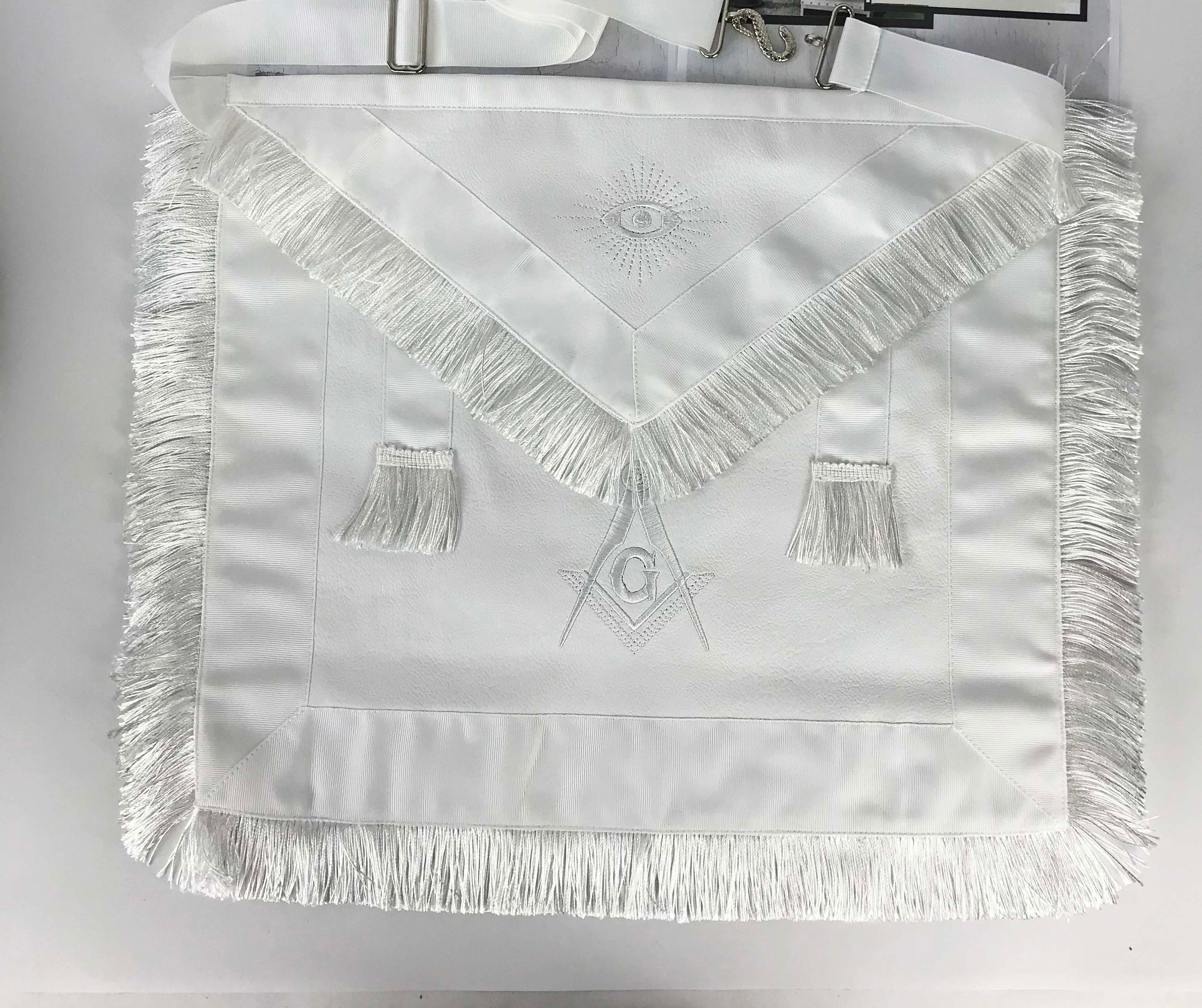 Master Mason Pattern Subtle Masonic Blue Lodge Master Mason White Apron W/ Fringe | OES Eastern ...