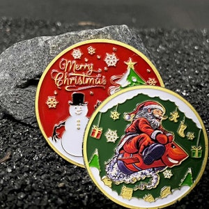 Christmas Challenge Coin - Santa Rides Rocket - Snowman & Christmas Tree - Merry Christmas Gift Coin - Xmas Decor Ornament Tokens