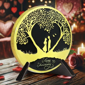 Monedas de Feliz Aniversario - Moneda Romántica del Amor del Árbol - Regalos de aniversario románticos para él/ella/novio/novia/pareja - Regalo de Feliz Día de San Valentín