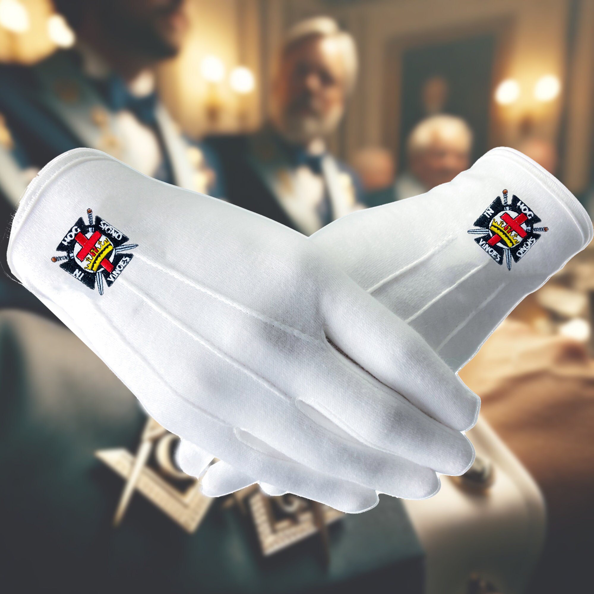 Masonic Regalia 100% Cotton Gloves With Square And Compass Embroidery – BT044