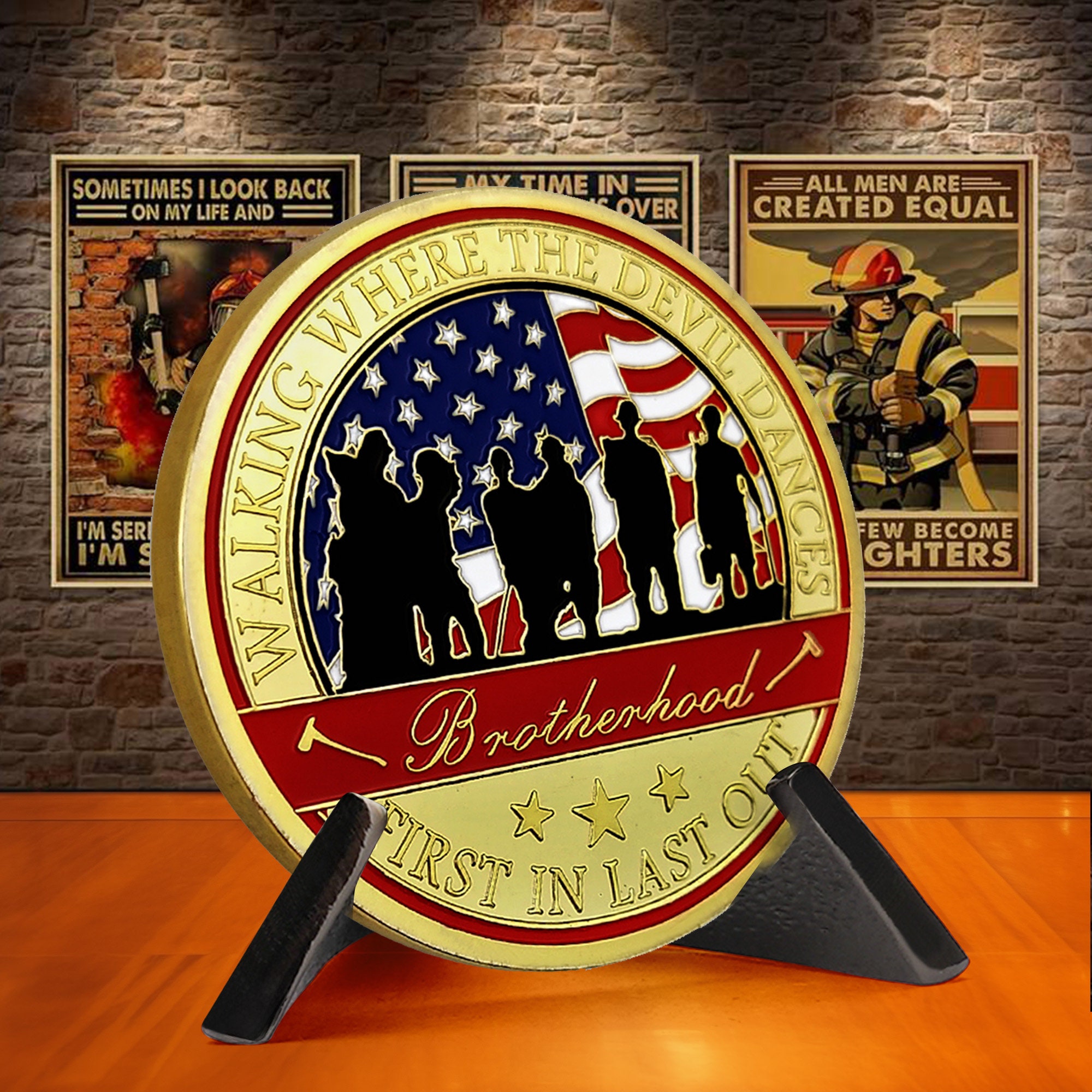 Wildland Firefighter Challenge Coin - Fireman Prayer Pocket Coin - Firefighter Gift for Him/ Her/ Son/ Dad/ Men - Thin Red Line Badge