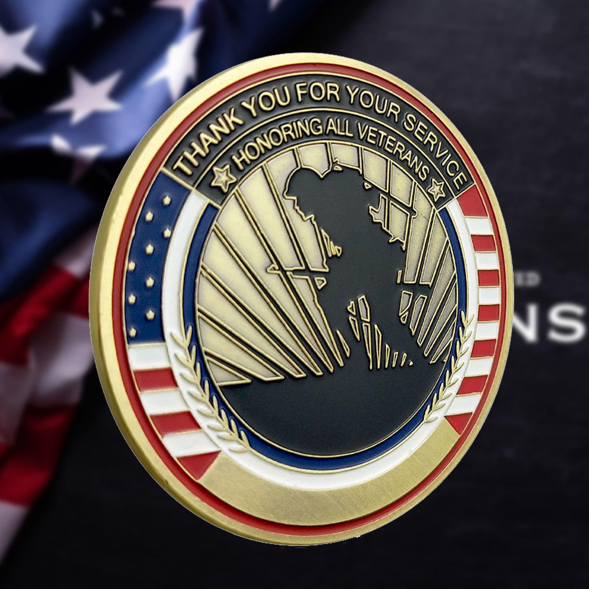 Veteran Challenge Coin - Kneeling Soldier Patriotic Military Coin For Veterans Day Gifts, Appreciation, Or Memorial Day