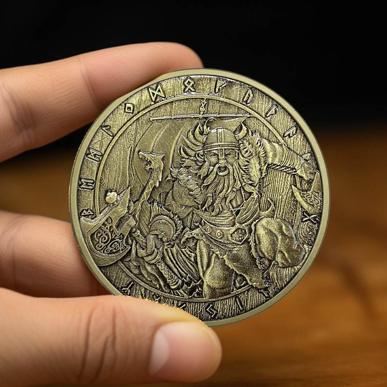 Viking Warrior Axes Challenge Coin: Norse Runes, Odin, Ragnar - Etsy