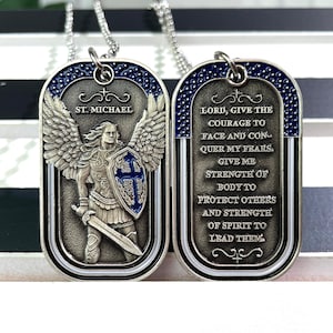 St Michael Archangel Pendant - Police Challenge Coins - Saint Michael Dog Tag Necklace for Men Women - Law Enforcement Gifts for Him/ Her