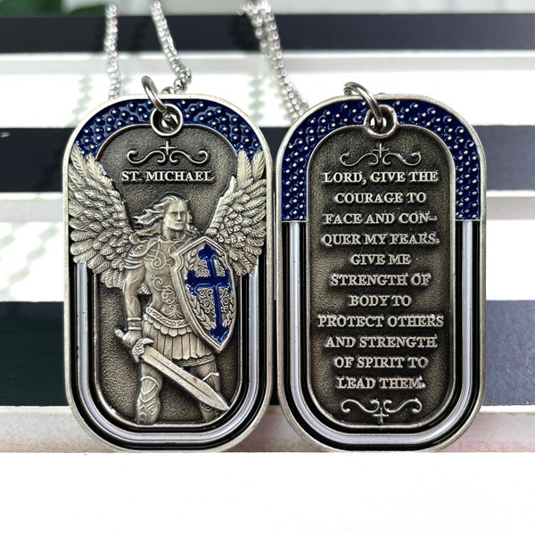 St Michael Archangel Pendant - Police Challenge Coins - Saint Michael Dog Tag Necklace for Men Women - Law Enforcement Gifts for Him/ Her
