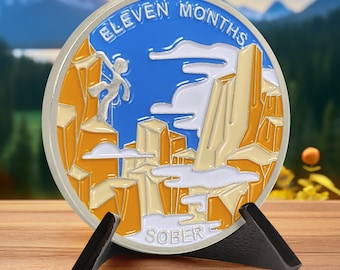 11 Month Sobriety Coin - AA Chip (1-12 Months) - AA Medallion and Prayer in Recovery - Alcoholics Anonymous Monthly Celebrate Gift