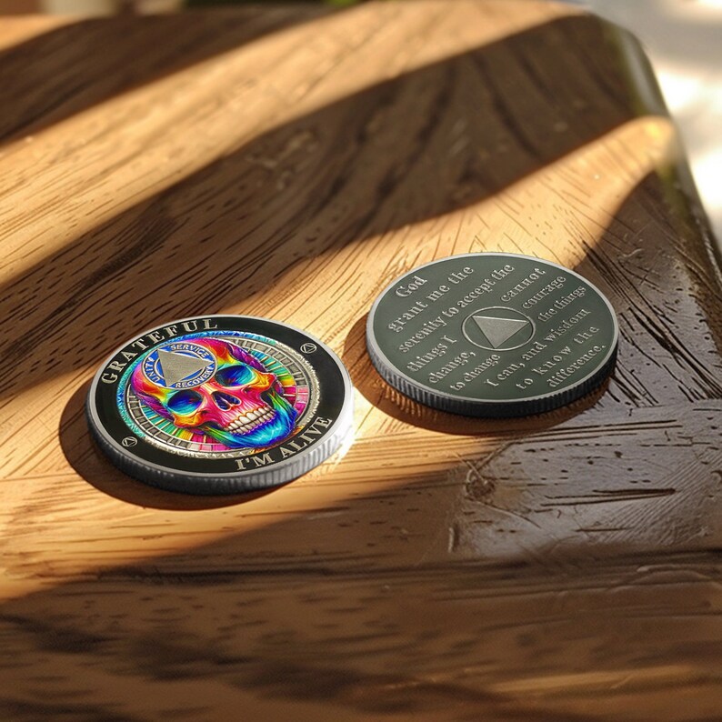 1-40 Jahre Nüchterne AA-Münze - Regenbogen-Totenkopf-Nüchternheitsmünze - Serenity-Gebets-Recovery-Chip-Sammlung und nüchterne Geschenke für Sie / Ihn Bild 5