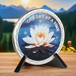 Lotus Sobriety Coin - Recovery AA Pocket Token - One Day at A Time Medallion - Serenity Prayer AA Chip Soberversary Gift