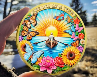 Moneda personalizada de sobriedad: bote de remos, diseño de mariposa, regalo de recuperación de AA y NA