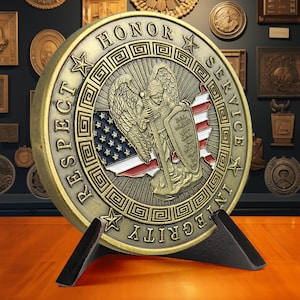 Police Challenge Coin - St Michael Coin - Thin Blue Line Pocket Coin - Law Enforcement Gifts for Him/ Father/ Dad/ Son/ Her
