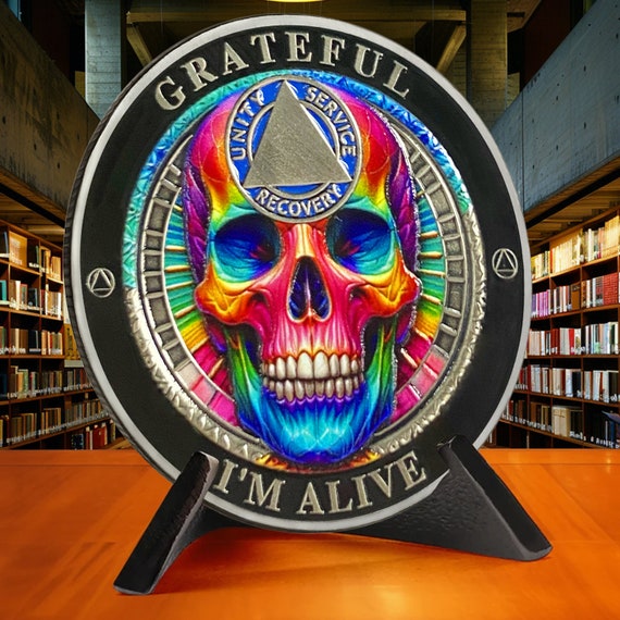 1-40 Year Sober AA Coin - Rainbow Skull Sobriety Coin - Serenity Prayer Recovery Chip Collection and Sober Gifts for Him/Her