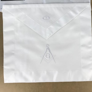 Master Mason Masonic Apron with Square & Compass and White Ribbon Borders | OES Order of Easter Star Freemasonry Apron