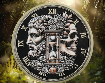 Memento Mori Coin: Skull & Hourglass - Stoic Reminder Token